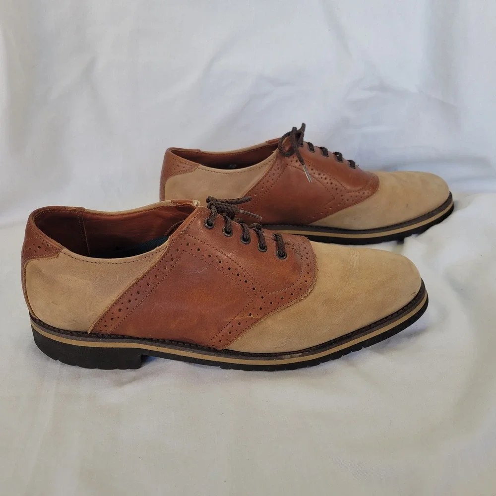 E T Wright Mens Saddle Shoes Leather Upper Tan Brown Lace Up Size 8 D
